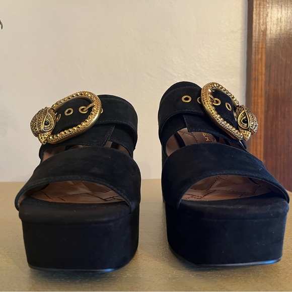 NEW Kurt Geiger Black Suede Leather Platform Mayfair Sandal 7/37 - Picture 8 of 14